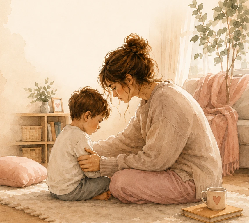 Mama se nežno opraviči svojemu otroku